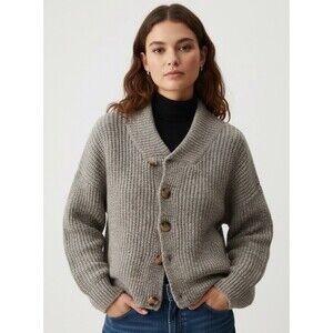 ZARA Gray Knit Wool Blend Bomber Cardigan Sweater Oversized Jacket Medium